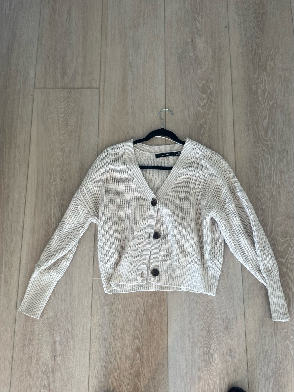 V-Neck Cream Button-Front Women's Sweater